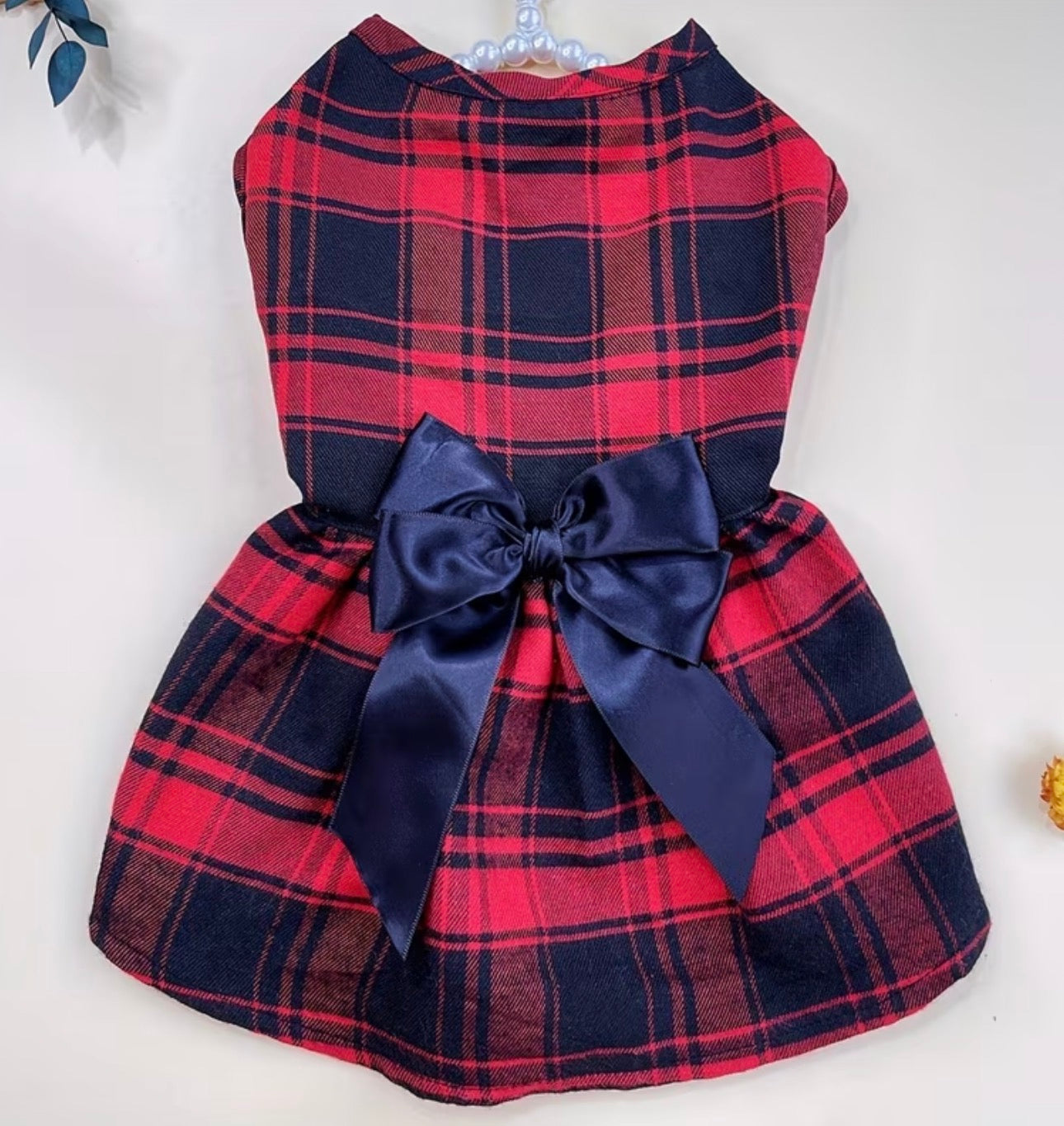 Dog & Cat Large Plaid Academic Style Bow Dress