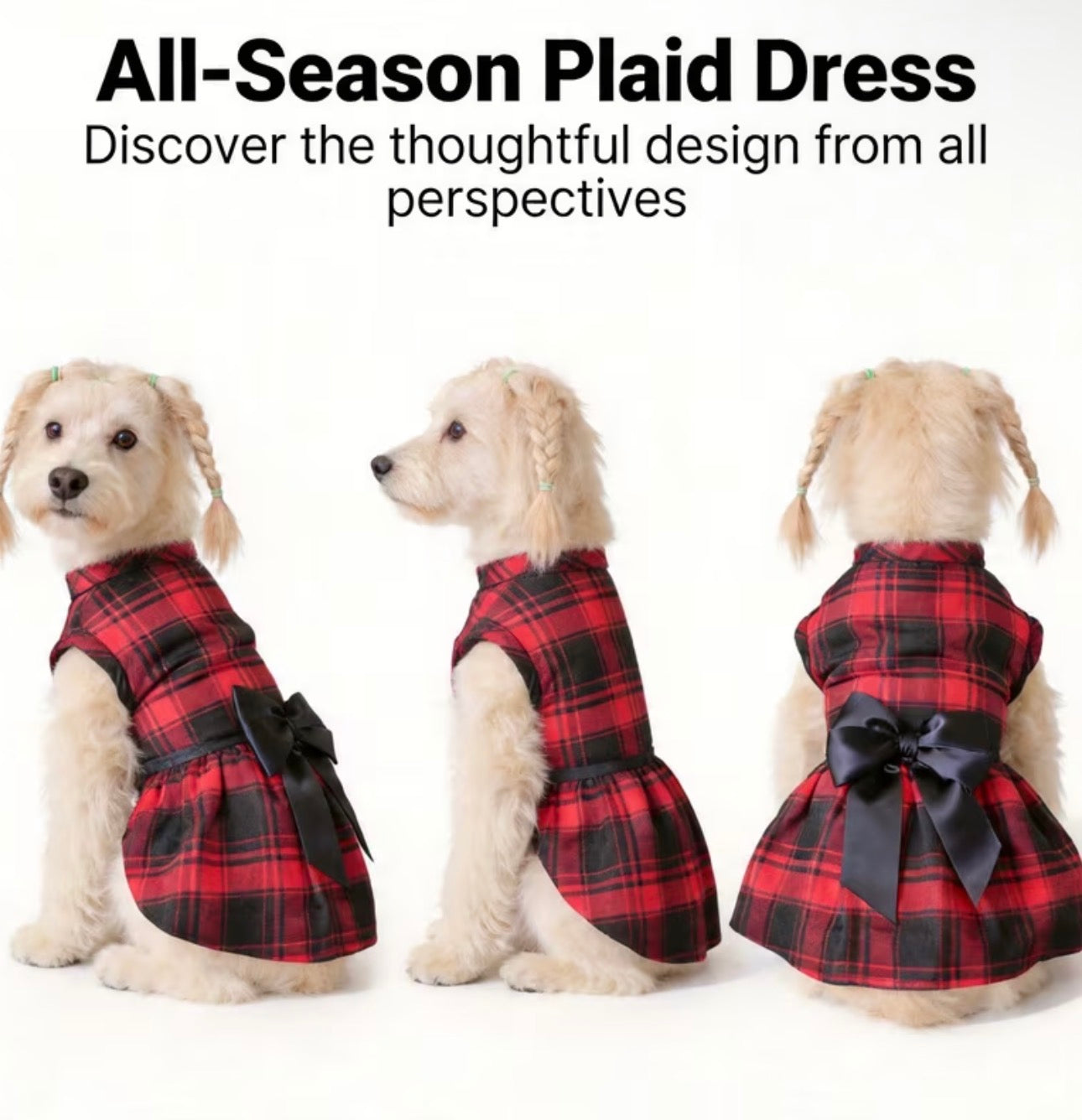 Dog & Cat Large Plaid Academic Style Bow Dress