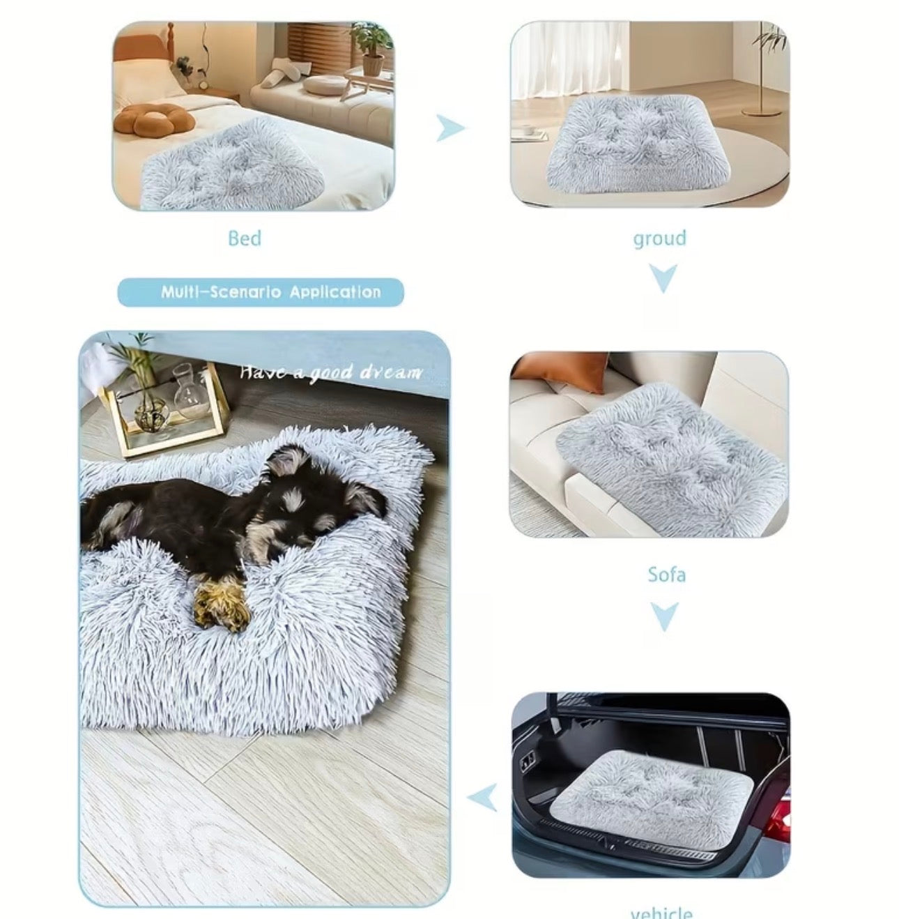 Plush Dog Bed - Gray
